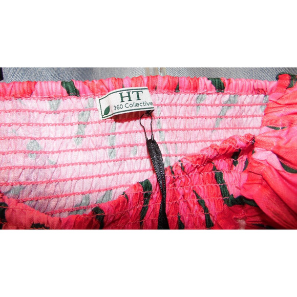 HT360 Top Womens 2XL Fuchsia Cropped Smocked Puff Sleeve Floral 139$ - Picture 6 of 9